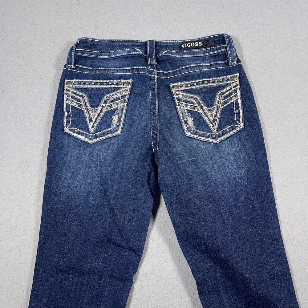 Vigoss Jeans Womens Size 2‎ Capri Blue Heritage Fit Embroidered Pockets Denim
